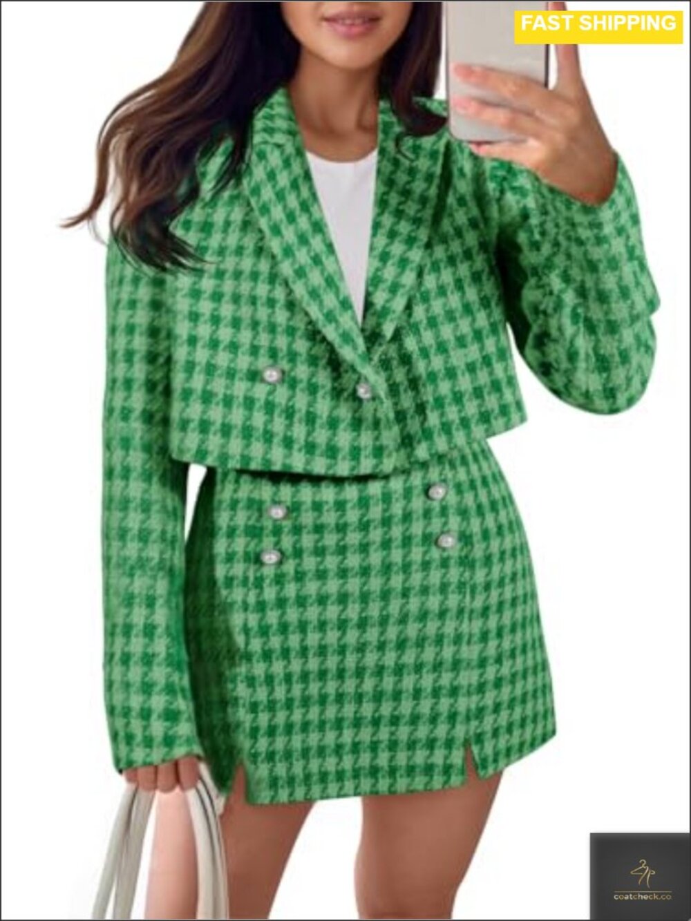 Tweed Cropped Blazer Skirt Set 2 Piece Business Casual Suit